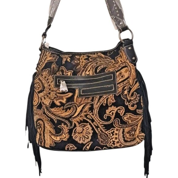 NEW Montana West Tapestry Shoulder Bag Fringed Studded Concealed Carry Handbag - Picture 5 of 10